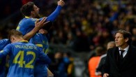 Roma's French coach Rudi Garcia (R) looks on as BATE's players celebrate a goal during the UEFA Champions League group E football match between FC BATE Borisov and AS Roma at the Borisov-Arena in Borisov outside Minsk on September 29, 2015. AFP PHOTO / MAXIM MALINOVSKY        (Photo credit should read MAXIM MALINOVSKY/AFP/Getty Images)
