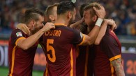 ROME, ITALY - OCTOBER 17:  AS Roma players celebrate after goal scoring by daniele De Rossi during the Serie A match between AS Roma and Empoli FC at Stadio Olimpico on October 17, 2015 in Rome, Italy.  (Photo by Luciano Rossi/AS Roma via Getty Images)