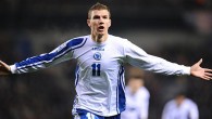 Bosnia Hercegovina's player Edin Dzeko celebrates his goal against Belgium during their World Cup 2010 qualifying match in Genk on March 28, 2009. AFP PHOTO JOHN THYS (Photo credit should read JOHN THYS/AFP/Getty Images)